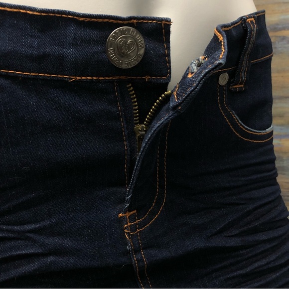 Denim Mini Skirt Embroidered Fringe Raw Hem - Picture 4 of 13